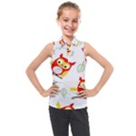 Seamless Pattern Vector Owl Cartoon With Bugs Kids  Sleeveless Polo T-Shirt