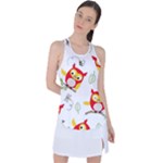 Seamless Pattern Vector Owl Cartoon With Bugs Racer Back Mesh Tank Top