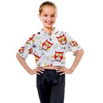 Seamless Pattern Vector Owl Cartoon With Bugs Kids Mock Neck T-Shirt