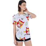 Seamless Pattern Vector Owl Cartoon With Bugs Perpetual Short Sleeve T-Shirt