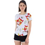 Seamless Pattern Vector Owl Cartoon With Bugs Back Cut Out Sport T-Shirt