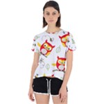 Seamless Pattern Vector Owl Cartoon With Bugs Open Back Sport T-Shirt