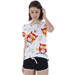 Seamless Pattern Vector Owl Cartoon With Bugs Short Sleeve Open Back T-Shirt