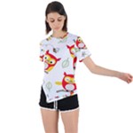 Seamless Pattern Vector Owl Cartoon With Bugs Asymmetrical Short Sleeve Sports T-Shirt