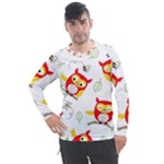 Seamless Pattern Vector Owl Cartoon With Bugs Men s Pique Long Sleeve T-Shirt