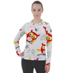 Seamless Pattern Vector Owl Cartoon With Bugs Women s Pique Long Sleeve T-Shirt