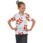 Seamless Pattern Vector Owl Cartoon With Bugs Kids  Mesh Piece T-Shirt