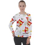 Seamless Pattern Vector Owl Cartoon With Bugs Women s Long Sleeve Raglan T-Shirt