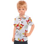 Seamless Pattern Vector Owl Cartoon With Bugs Kids  Polo T-Shirt