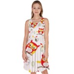 Seamless Pattern Vector Owl Cartoon With Bugs Knee Length Skater Dress With Pockets