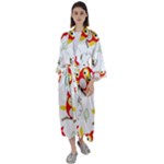 Seamless Pattern Vector Owl Cartoon With Bugs Maxi Satin Kimono