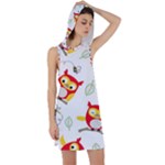 Seamless Pattern Vector Owl Cartoon With Bugs Racer Back Hoodie Dress