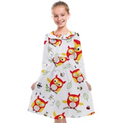 Seamless Pattern Vector Owl Cartoon With Bugs Kids  Midi Sailor Dress from ArtsNow.com