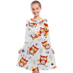 Seamless Pattern Vector Owl Cartoon With Bugs Kids  Midi Sailor Dress