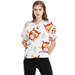 Seamless Pattern Vector Owl Cartoon With Bugs One Shoulder Cut Out T-Shirt