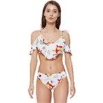 Seamless Pattern Vector Owl Cartoon With Bugs Ruffle Edge Tie Up Bikini Set	