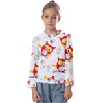 Seamless Pattern Vector Owl Cartoon With Bugs Kids  Frill Detail T-Shirt