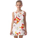 Seamless Pattern Vector Owl Cartoon With Bugs Kids  Pilgrim Collar Ruffle Hem Dress