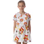 Seamless Pattern Vector Owl Cartoon With Bugs Kids  Short Sleeve Pinafore Style Dress