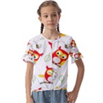 Seamless Pattern Vector Owl Cartoon With Bugs Kids  Cuff Sleeve Scrunch Bottom T-Shirt