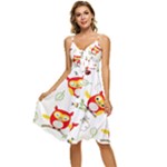 Seamless Pattern Vector Owl Cartoon With Bugs Sleeveless Tie Front Chiffon Dress