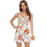 Seamless Pattern Vector Owl Cartoon With Bugs Ruffle Edge Bra Cup Chiffon Mini Dress