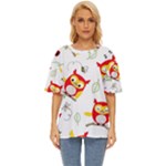 Seamless Pattern Vector Owl Cartoon With Bugs Oversized Basic T-Shirt