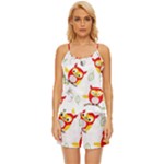 Seamless Pattern Vector Owl Cartoon With Bugs Satin Pajama Short Set