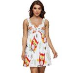 Seamless Pattern Vector Owl Cartoon With Bugs Ruffle Strap Babydoll Chiffon Dress