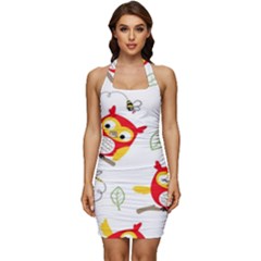 Sleeveless Wide Square Neckline Ruched Bodycon Dress 