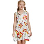 Seamless Pattern Vector Owl Cartoon With Bugs Kids  Sleeveless Tiered Mini Dress