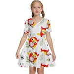 Seamless Pattern Vector Owl Cartoon With Bugs Kids  Short Sleeve Tiered Mini Dress