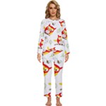 Seamless Pattern Vector Owl Cartoon With Bugs Womens  Long Sleeve Lightweight Pajamas Set