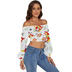 Long Sleeve Crinkled Weave Crop Top 
