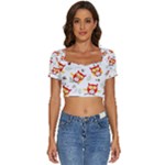 Seamless Pattern Vector Owl Cartoon With Bugs Short Sleeve Square Neckline Crop Top 