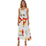 Seamless Pattern Vector Owl Cartoon With Bugs V-Neck Sleeveless Loose Fit Overalls