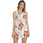 Seamless Pattern Vector Owl Cartoon With Bugs Sleeveless High Waist Mini Dress