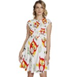 Seamless Pattern Vector Owl Cartoon With Bugs Cap Sleeve High Waist Dress