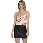 Seamless Pattern Vector Owl Cartoon With Bugs Flowy Camisole Tie Up Top