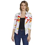 Seamless Pattern Vector Owl Cartoon With Bugs Women s Draped Front 3/4 Sleeve Shawl Collar Jacket