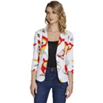 Seamless Pattern Vector Owl Cartoon With Bugs Women s One-Button 3/4 Sleeve Short Jacket