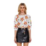 Seamless Pattern Vector Owl Cartoon With Bugs Mid Sleeve Drawstring Hem Top