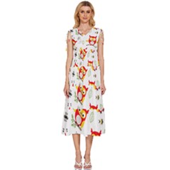 V-Neck Drawstring Shoulder Sleeveless Maxi Dress 