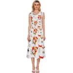 Seamless Pattern Vector Owl Cartoon With Bugs V-Neck Drawstring Shoulder Sleeveless Maxi Dress