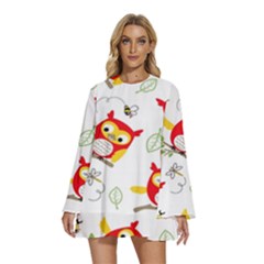 Round Neck Long Sleeve Bohemian Style Chiffon Mini Dress 