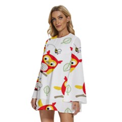 Round Neck Long Sleeve Bohemian Style Chiffon Mini Dress 