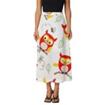 Seamless Pattern Vector Owl Cartoon With Bugs Classic Midi Chiffon Skirt