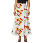 Seamless Pattern Vector Owl Cartoon With Bugs Tiered Ruffle Maxi Skirt