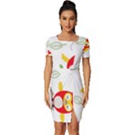 Seamless Pattern Vector Owl Cartoon With Bugs Fitted Knot Split End Bodycon Dress