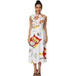Seamless Pattern Vector Owl Cartoon With Bugs Sleeveless Round Neck Midi Dress